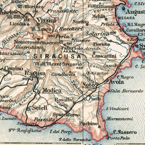 Mapa Antiguo Original SICILIA ITALIA SICILIA 1900 Palermo Messina Siracusa - Imagen 5 de 10