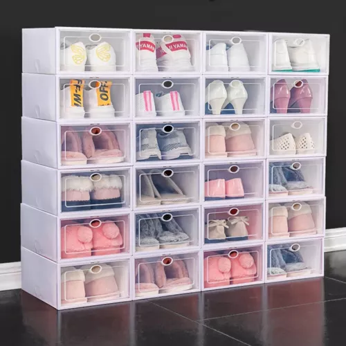 12x White Plastic Shoe Storage Boxes Drawer Stackable Foldable Durable Organiser - Picture 6 of 16