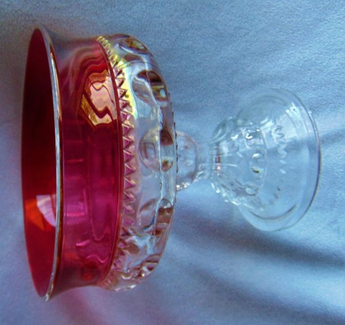 ANTIQUE HEAVY BOWL ON STEM ~CRANBERRY / PRESSED GLASS ~ 5 3/8" HIGH ~ PRISTINE - Picture 5 of 9