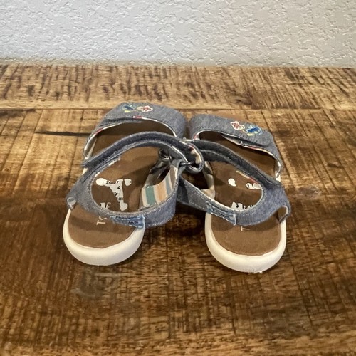 TOMS Toddler Girls 6 US Blue Floral Sandals Chambray Double Strap Embroidery - Picture 5 of 9