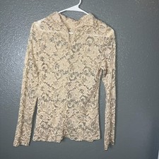 Sheer Floral Lace Collared Blouse Size S Vintage 70s Whimsigoth Fairy Top