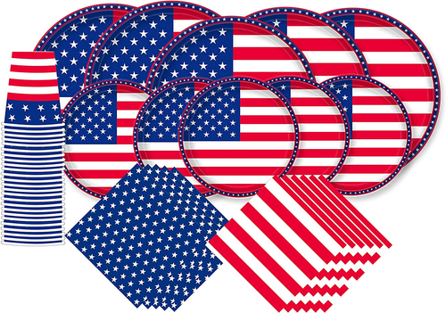 USA Patriotic Party Supplies Set for 25 – Plates, Cups, Napkins for 4th of July