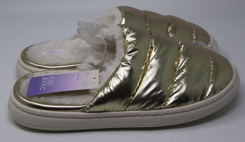 Stars Above Slippers Women's 9-10 Merritt Slip On Slide Gold Round Toe Faux Fur - Picture 3 of 17