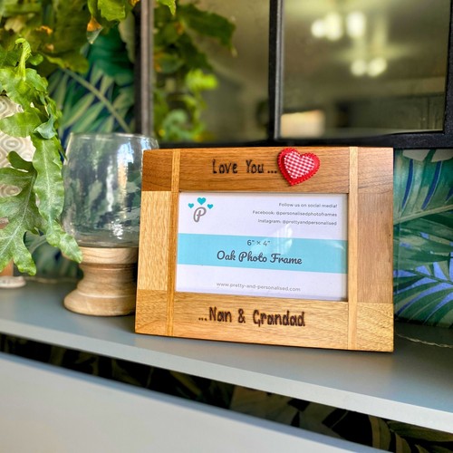 Love You Nan & Grandad Photo Frame Grandpa Grandma Personalised Solid Oak Wood - Picture 2 of 9