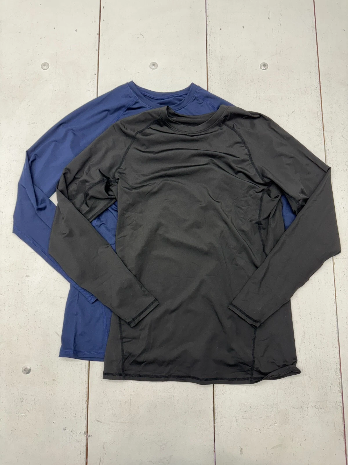 Shein Blue Black 2 Pack Athletic Compression Long Sleeve Shirts Mens Size Large