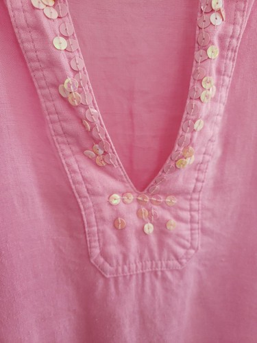 Tunica donna Sarah Spencer rosa 100% lino manica 3/4 paillettes taglia M - Foto 6 di 6