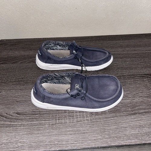 Hey Dude Wally Navy Lightweight Slip On Casual Comfort Shoes Youth Size 3 - Picture 2 of 8