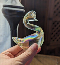 Vintage Mid Century Modern Glass Iridescent Swan or Duck Figurine / Paperweight