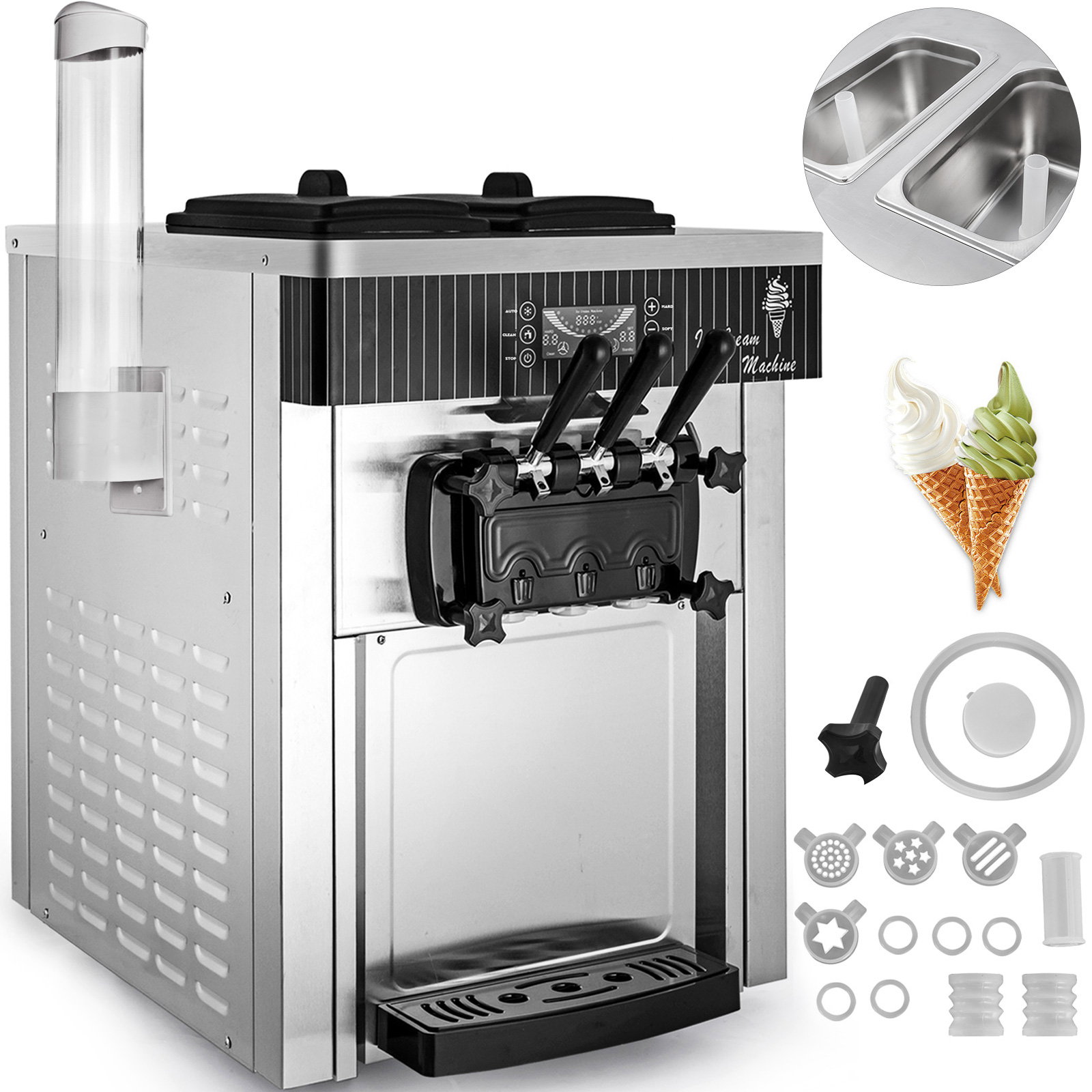 soft serve ice cream machine,3 flavors,4.4-1.6 Gal/H