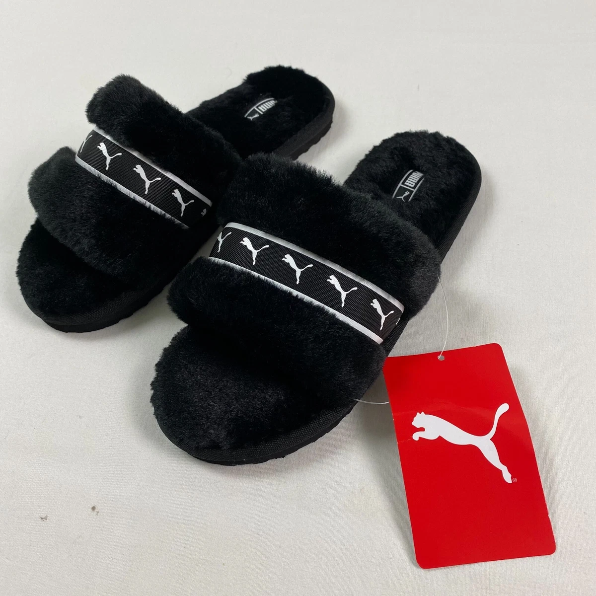 PUMA Fluff Fur Girls 6 C Slip On Slippers black | eBay