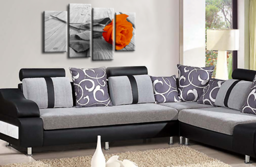 Floral Flower Rose Art Print Orange White Grey Framed Split Canvas Wall Picture - Picture 2 of 5