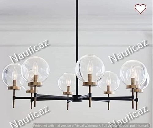 Modern Globe Chandelier Brass Antique & Matte Black Mid Century Industrial Decor - Picture 2 of 4