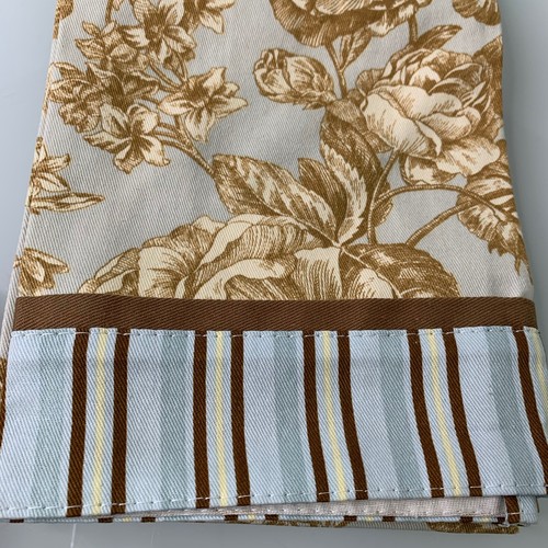 Set Of 2 WAVERLY Floral Kitchen Towels Floral Stripe Blue Beige Cotton 18x28 - Picture 4 of 6