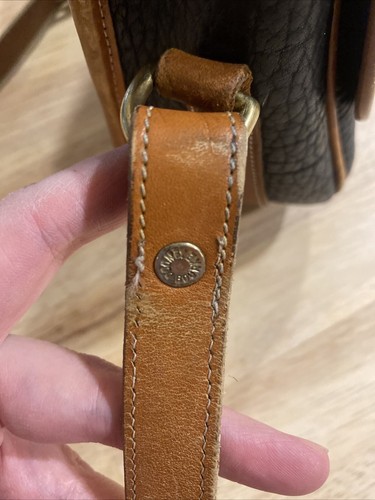 Dooney & Bourke Vintage Blue Pebbled Leather with Brown Trim Flap Shoulder Bag - Picture 7 of 11