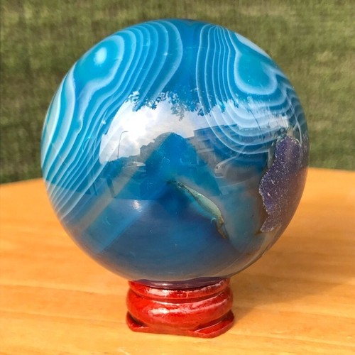 280G NRare Blue Agate Geode Bsll Quartz Crystal Sphere Mineral Specimen Healing - Picture 14 of 19