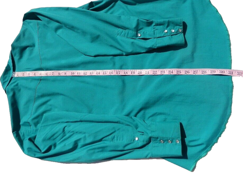 H Bar C California Ranchwear Mens Shirt 16.5-34 Pearl Snaps Green/Blue L/S USA - Picture 12 of 13