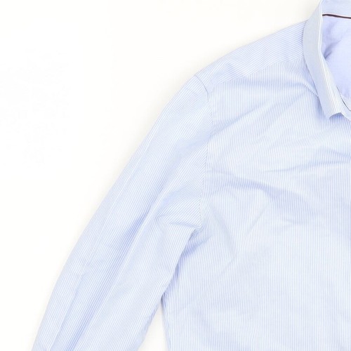 River Island Mens Blue Striped Cotton blend Size 16.5 Collared - Picture 6 of 12