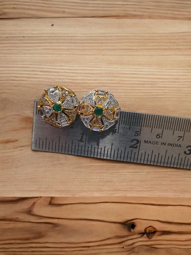 Fine Bollywood Designer Gold Plated Indian AD CZ Studs Earrings - Picture 8 of 21