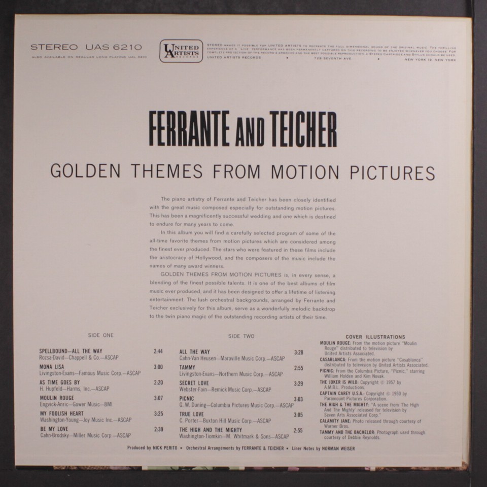 FERRANTE & TEICHER golden themes from motion pictures United Artists