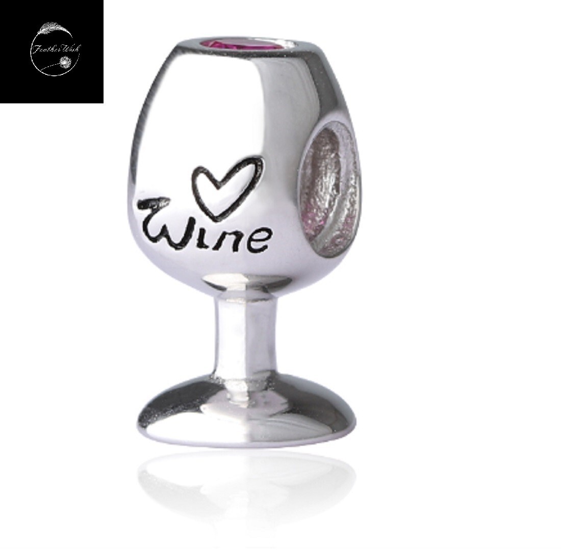 Sterling Silver 925 Charm Wine Glass Friend Bead Red or White Family Mum Wife