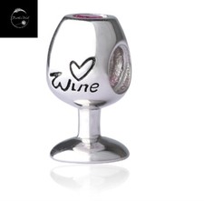 Sterling Silver 925 Charm Wine Glass Friend Bead Red or White Family Mum Wife