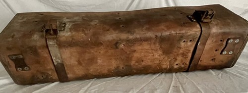 Antik Auto Leder Kofferraum 27” B 6” tief 10 Pfund Riemen Griff Ösen Patina - Bild 6 von 16