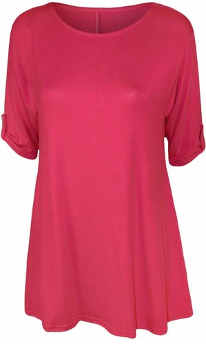 Women 3/4 Sleeve Button Stretch Flare Ladies Summer Plus Size Tshirt Tops - Picture 6 of 21