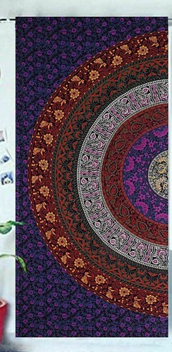 Indian Purple Floral Mandala Curtain Set Window Drapes Panel Tapestry Room Decor - Picture 4 of 8