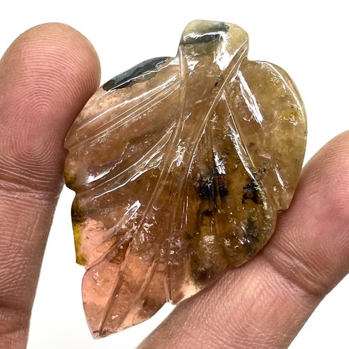 85 Cts Certified Natural Carved Tourmaline Leaf 51x34mm Bi Color Loose Gemstone - Picture 9 of 12