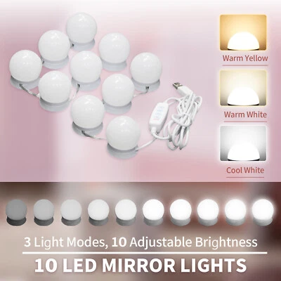 Make Up Mirror Lights Hollywood 10 LED Bulbs Kit Dimmable Style USB Vanity Lamp