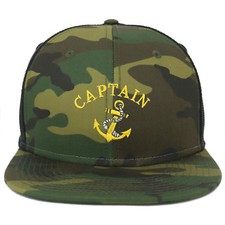 Oversize XXL Captain Anchor Logo Embroidered Camouflage Flatbill Mesh Cap