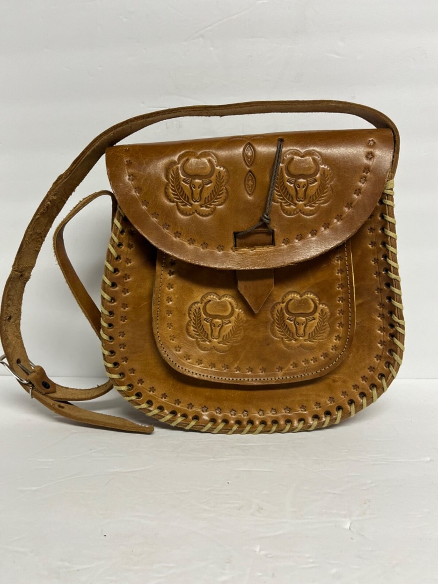 Leather Handbag Purse Hand Tooled Mexican Shoulder Bag Cow