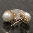 14k Yellow Gold Diamond & White Cultured Pearl Stud Earrings