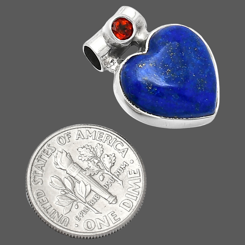 Heart - Natural Lapis Lazuli & Garnet 925 Sterling Silver