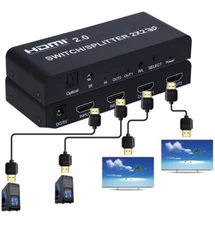 4K 2X2 HDMI 2.0 Switch Splitter Video Converter Dual Display for Laptop PC To TV