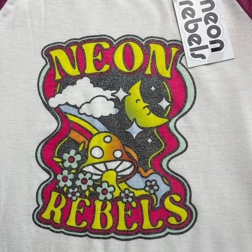 Neon Rebels Girls New Sparkly Retro Graphic Ringer Tee Size 8 Years - Picture 2 of 8
