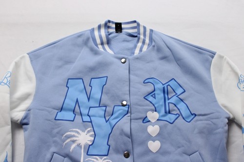 SHEIN Women's MOOSTA Letter Graphic Drop Shoulder Varsity Jacket AW5 Blue Medium - Bild 2 von 7