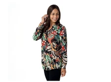 Attitudes by Renee Petite Two-Print Front Pocket Shirt Tropical Print Size Large