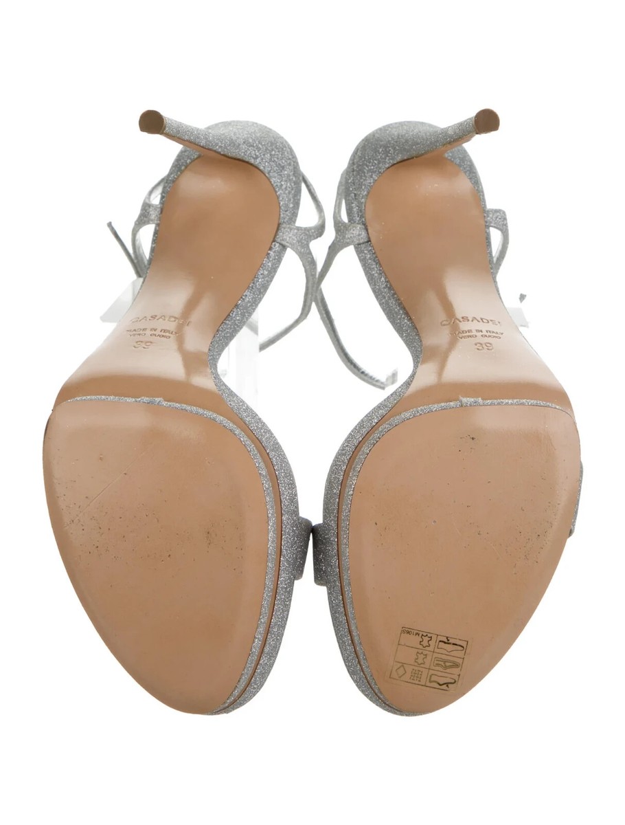 サンダル・ミュール CASADEI Women Sandals 1L091V1401SOLEC9700 5 SILVER CASADEI Silver & Clear Leather Platform Sandals Size 9 IT 39