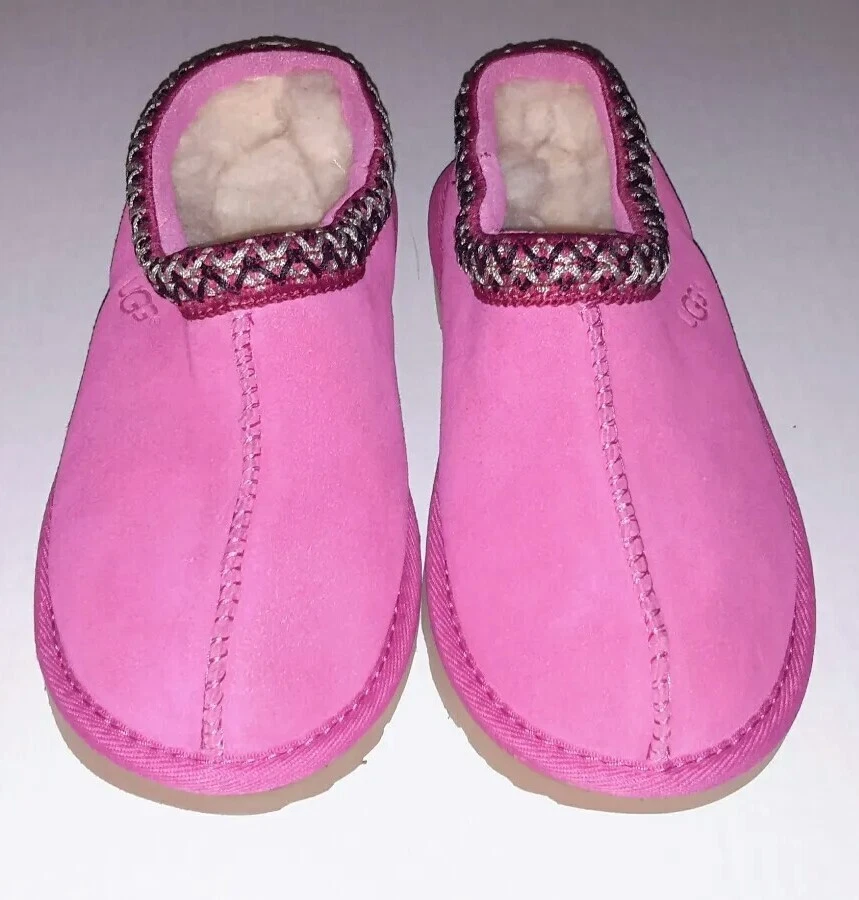 UGG K Tasman II 1019066K Pink Azalea Suede Embroidered Slipper Size 13