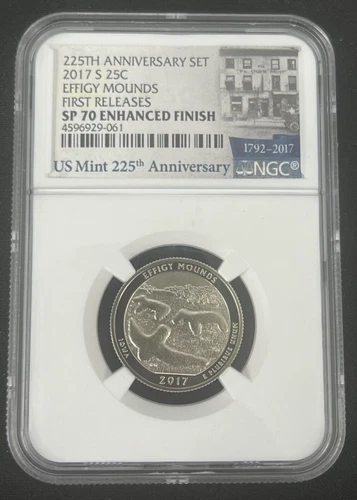 2017-S 25c NGC SP70 QUARTER EFFIGY MOUNDS ENHANCED FINISH SP 70