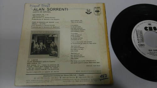Alan Sorrenti que Daria yo Single 7 " Vinyl Spanish Edition Mega Rare Promo - Picture 3 of 3
