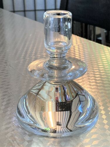 Steuben 5" Crystal Glass Candle Holder, Signed Candlestick w/Bobeche, Box & Bag - Picture 2 of 5