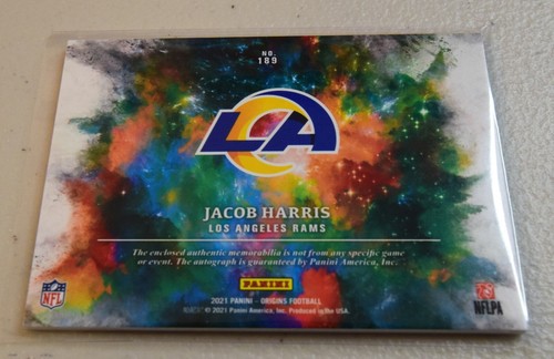 Panini Origins 2021 naranja/75 Jacob Harris #189 novato parche enorme automático radiocontrol - Imagen 2 de 2