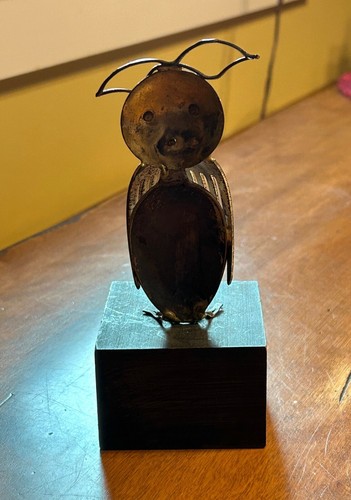 MCM Vintage Brutalist Jere style Metal Sculpture Owl USA 7” - Picture 3 of 5