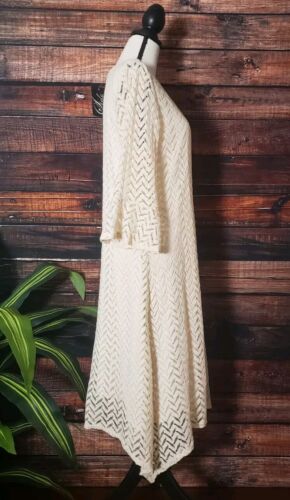 Midnight Velvet Dress Size XL Midi Cream Crochet Overlay Flared Cropped Sleeves - Picture 6 of 10