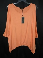 NWT DG2 DIANE GILMAN CORAL PLEAT FRONT COLD SHOULDER 3/4 DOLMAN TOP SZ 1X #B344