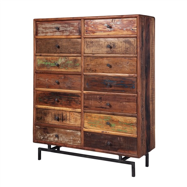 Jaipur Reclaimed Mango Wood Iron Base 14 Drawer Storage Chest