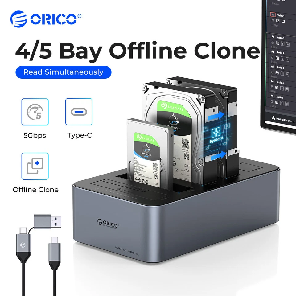 ORICO 5 Bay Clone SATA 2,5/3,5 HDD Docking Station Festplattengehäuse 100TB DHL - Bild 2 von 4
