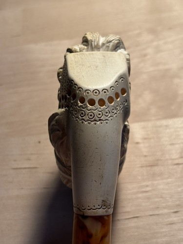 Hilmi Cay Block Meerschaum Estate Pipe Bent Billiard Carved Man W/ Fitted Case - Picture 12 of 20